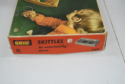 Vintage Skittles Board Bowling Game Brio Sweden Toys Original Box Complete Top