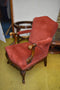 Vintage Antique Solid Carved Wood Accent Chair Red Upholstery Decor Furniture