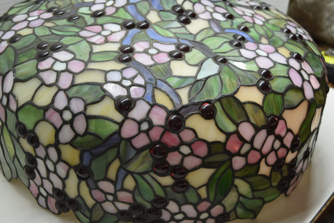 20" Tiffany Style Leaded Glass Lamp Shade Cherry Blossom Stained Vintage Flowers