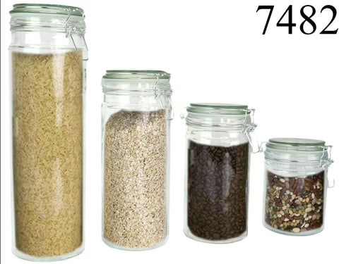 Airtight Glass Food Storage Jars with Lids 4 Sizes Kitchen Pasta Rice Canisters