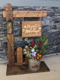 Rustic Handmade Standing Porch Sign Post Happy Holidays Welcome Lantern Decor