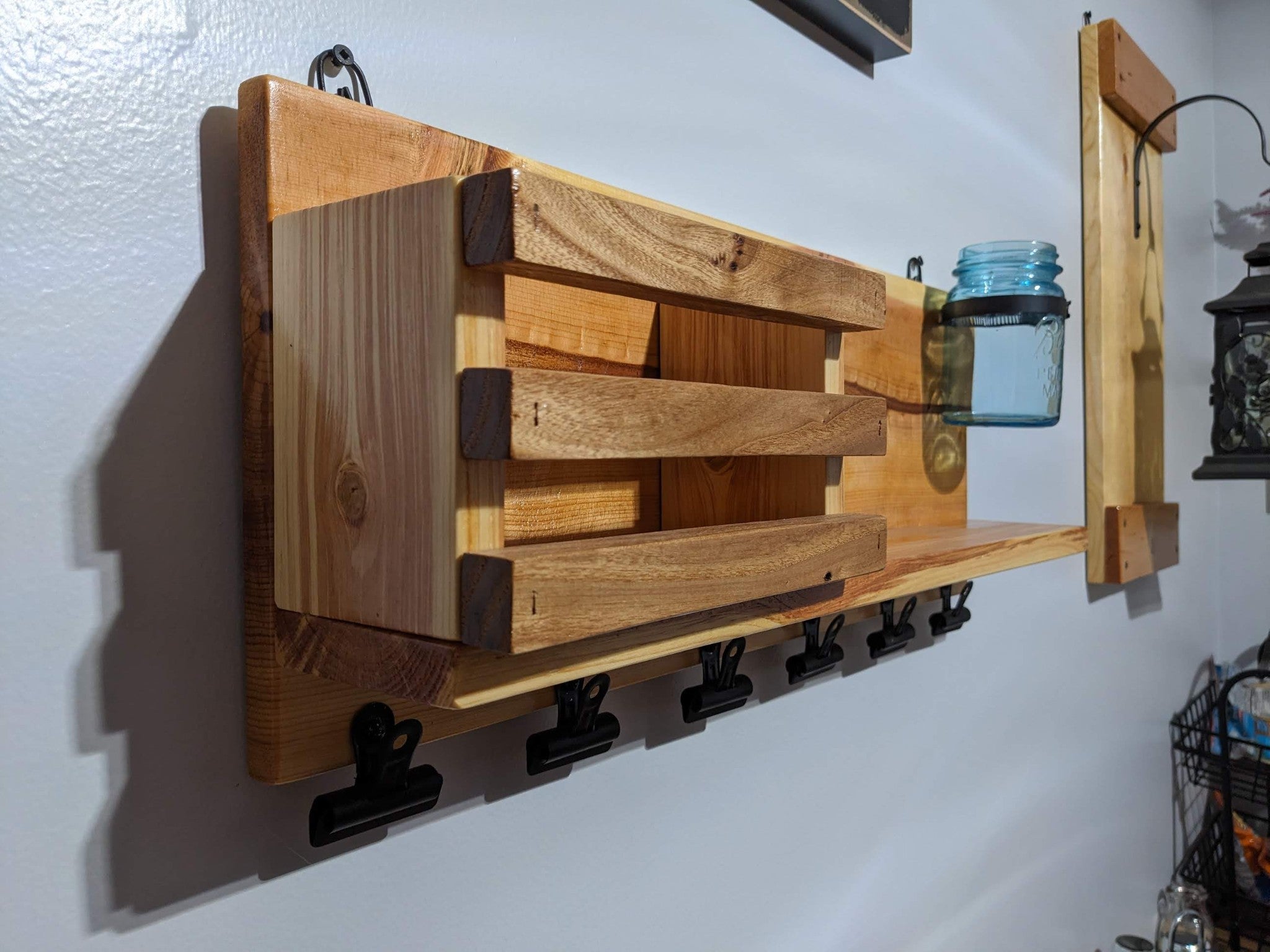 Rustic Organizer Mail Letter Holder Shelf Entryway Office Kitchen Hand ...