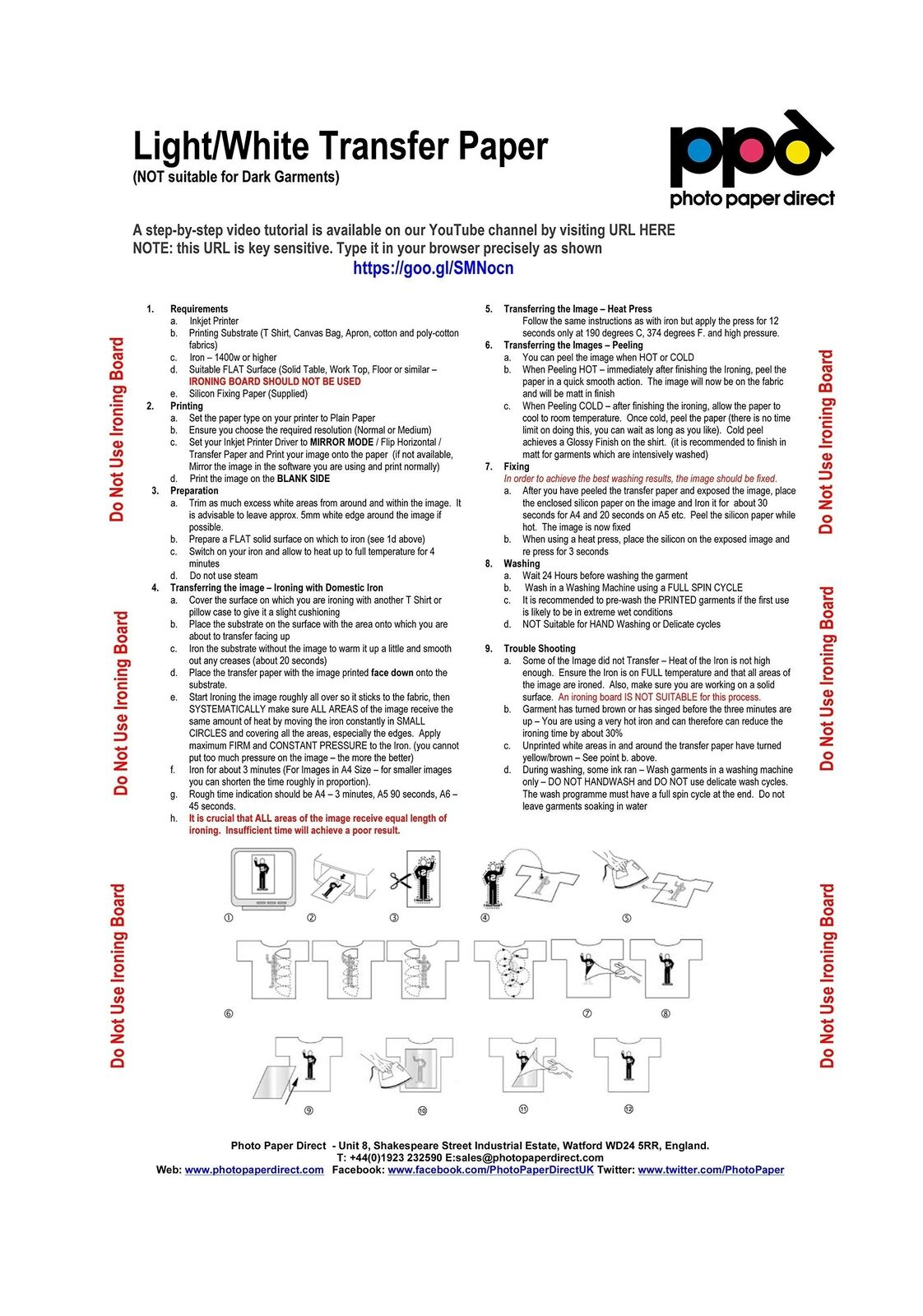 PPD Inkjet PREMIUM IronOn Light T Shirt Transfers Paper LTR 8.5x11" p