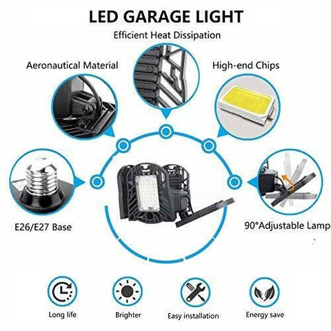 Motion Activated Folding LED Garage Lights 100W 10000 Lumens Daylight LED Light Bulbs, Deformable