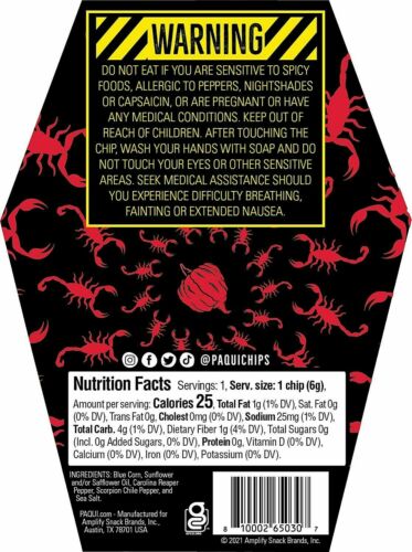 Paqui One Chip Challenge NEW 2021 Carolina Reaper Scorpion Chile Pepper Tortilla