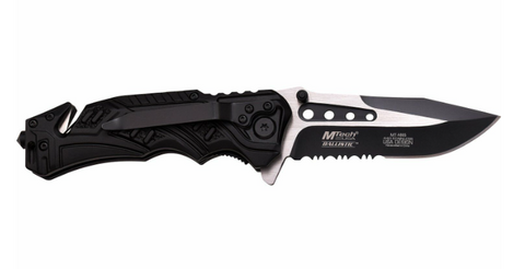 MTech Rescue Linerlock Folding Knife 3.38" 440 Steel Blade Black Aluminum Handle