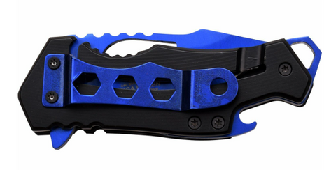 MTech Framelock Folding Knife 2.25" 440 Steel Blade Black/Blue Nylon Handle