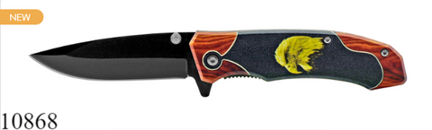 4" Classic Style Folding Pocket Knife Wooden Style American Bald Eagle